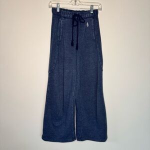 Blue Wide-Leg Sweatpants with Drawstring